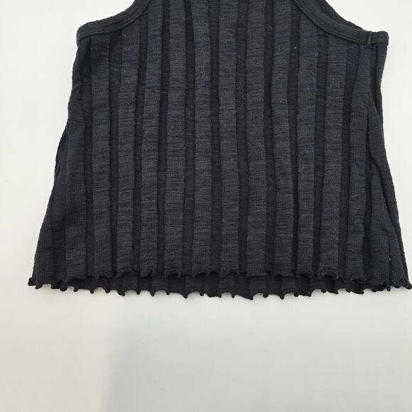 Anthro Akemi Kin Top Womens Medium Black Tank Crop Sweater Lettuce Hem Rib Kaden - Picture 7 of 11